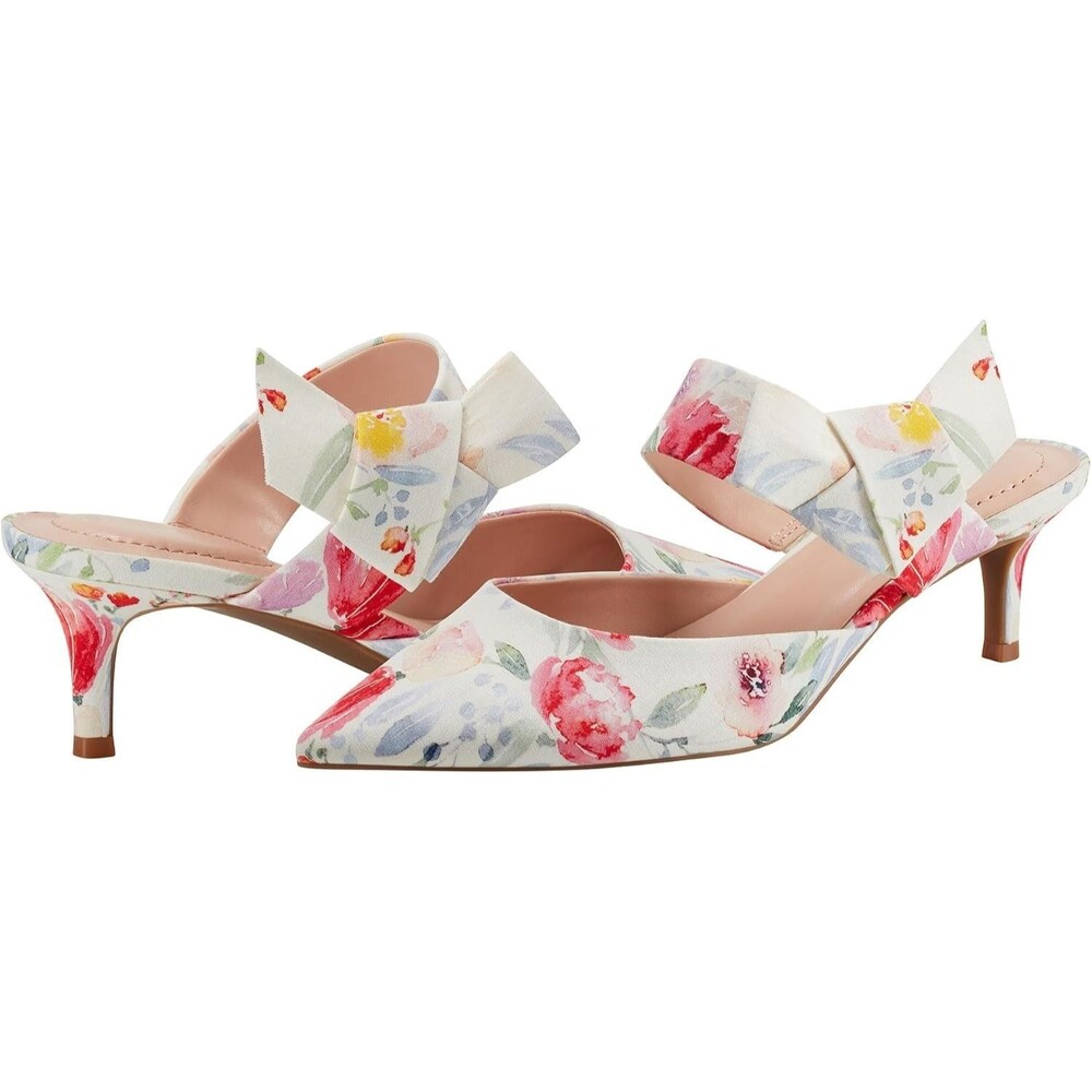 Nwt Bandolino Millie Floral Mules Asymmetrical Bow Detail Kitten Heel Sz 7